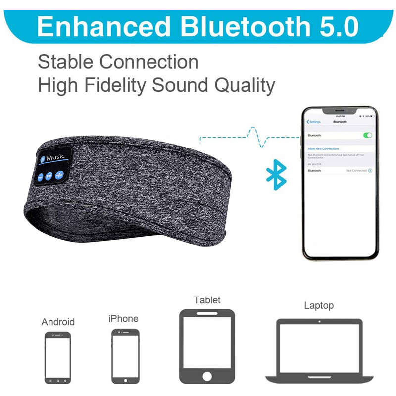 Bluetooth Sports Headband Headphones with Built-in Thin Speaker - Gray