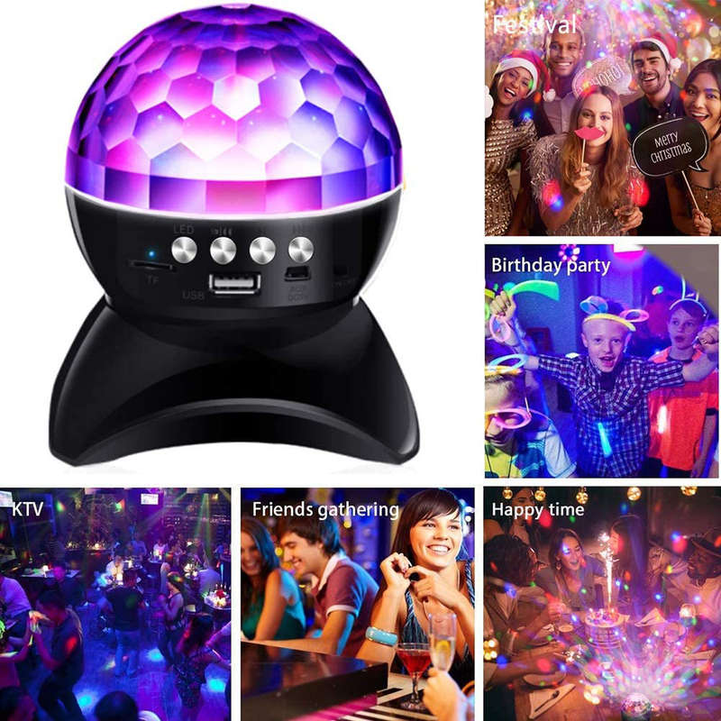 LED Crystal Magic Ball Rotating Stage Light with Bluetooth Speaker - Black