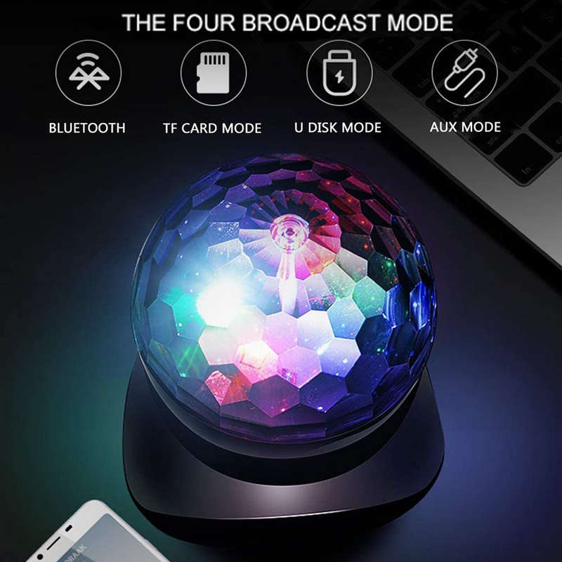 LED Crystal Magic Ball Rotating Stage Light with Bluetooth Speaker - Black