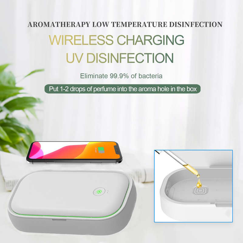 3-in-1 Fast Wireless Charger UV Sanitizer Box with Aromatherapy - White