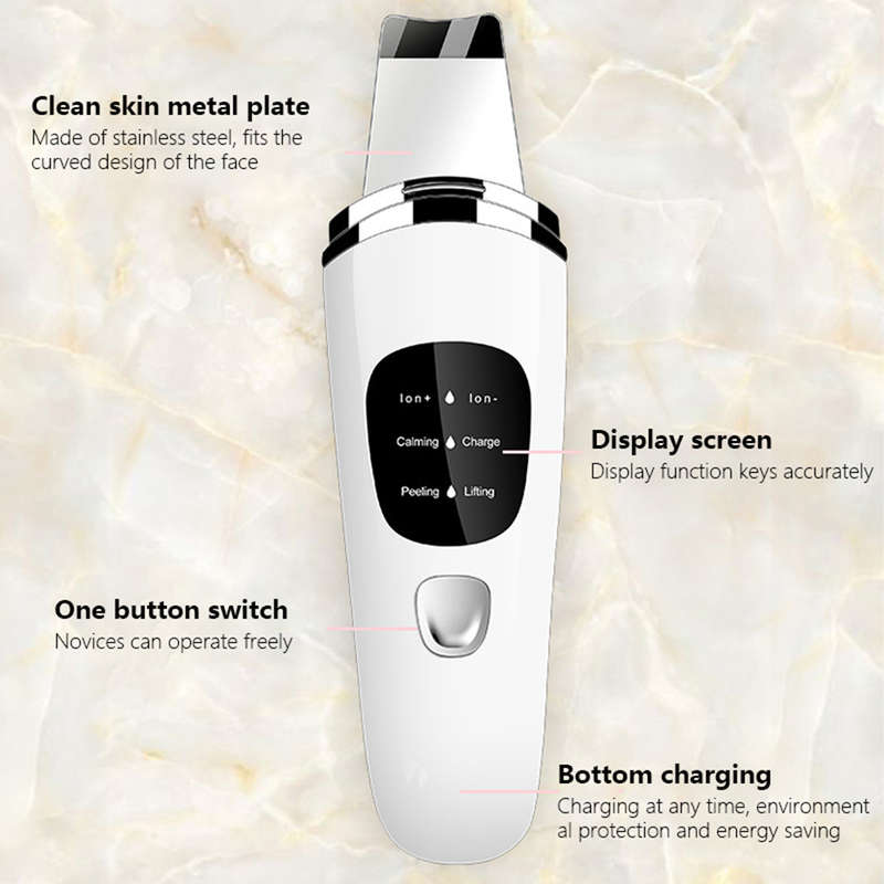 Ultrasonic Skin Scrubber Deep Face Cleaning Machine Peeling Shovel - White