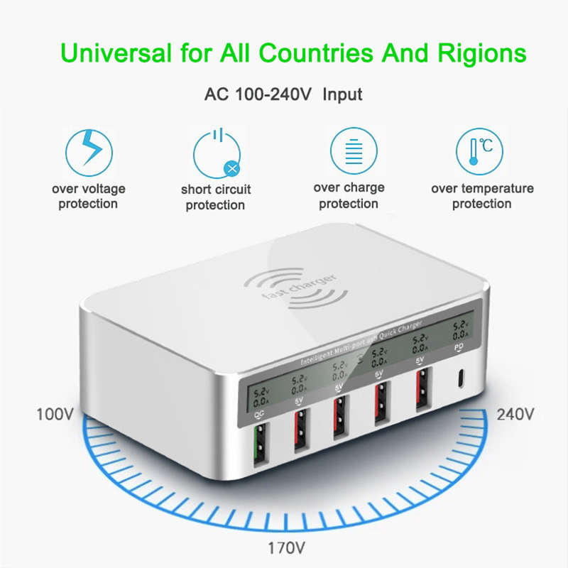 5 Port USB Charger HUB QC3.0 Fast Charger Station Dock & Organizer