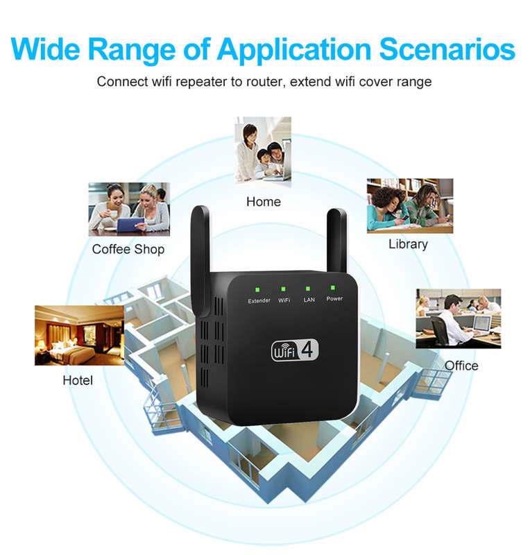2.4G Wireless WiFi Repeater 300Mbps Wi-Fi Long Range Extender - Black