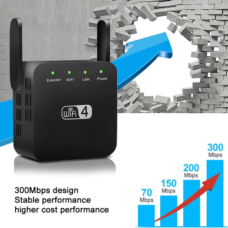 2.4G Wireless WiFi Repeater 300Mbps Wi-Fi Long Range Extender - Black