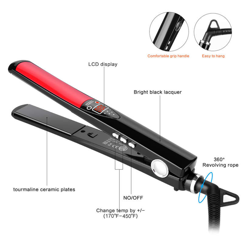 Portable 2 in 1 Ultra-Thin Flat Iron Hair Straightener with LED Display