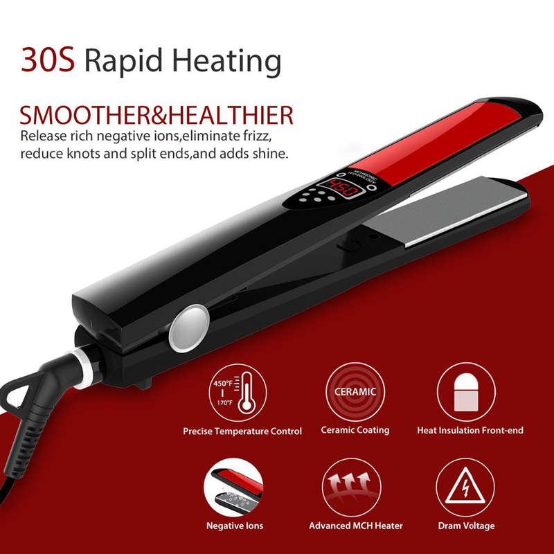 Portable 2 in 1 Ultra-Thin Flat Iron Hair Straightener with LED Display