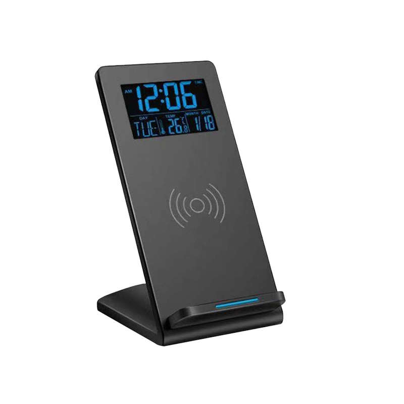 Desktop Phone Wireless Charging Stand with Time Temperature & Alarm Clock