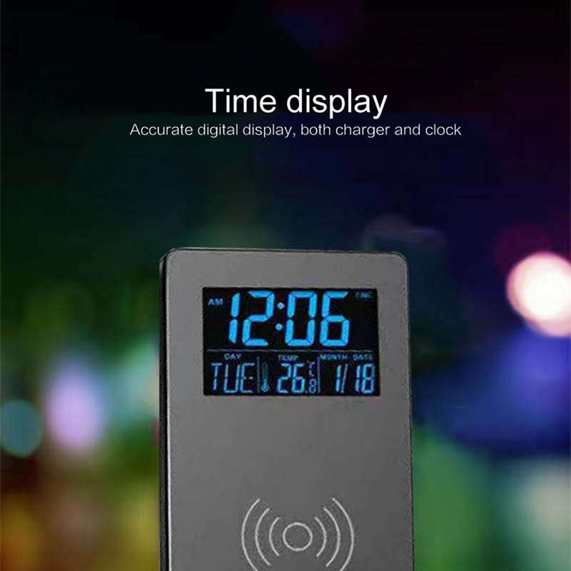 Desktop Phone Wireless Charging Stand with Time Temperature & Alarm Clock