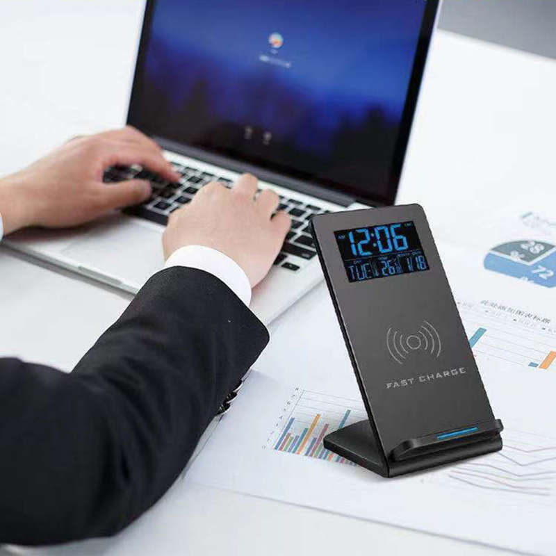 Desktop Phone Wireless Charging Stand with Time Temperature & Alarm Clock