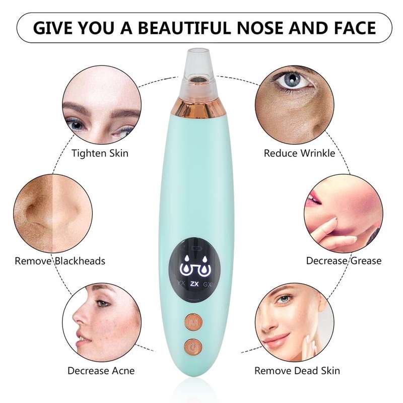 Electric Blackhead Vacuum Suction Machine with 6 Replaceable Heads - Green