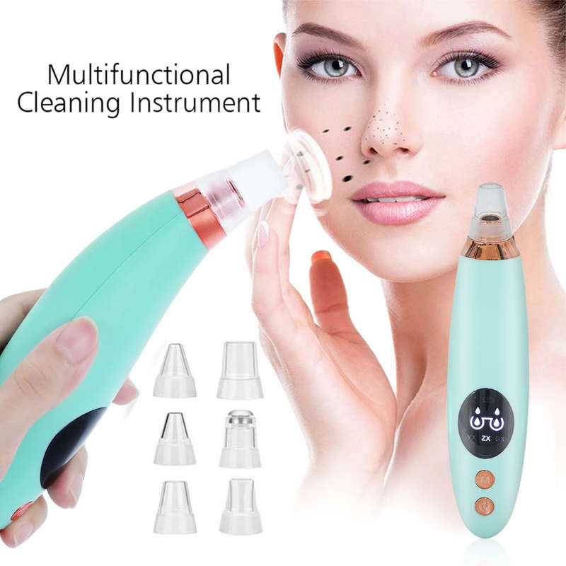 Electric Blackhead Vacuum Suction Machine with 6 Replaceable Heads - Green