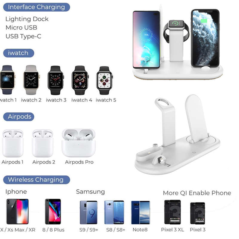 Mutifunction 7 in 1 Rotatable Wireless Charger Stand with Nightlamp White