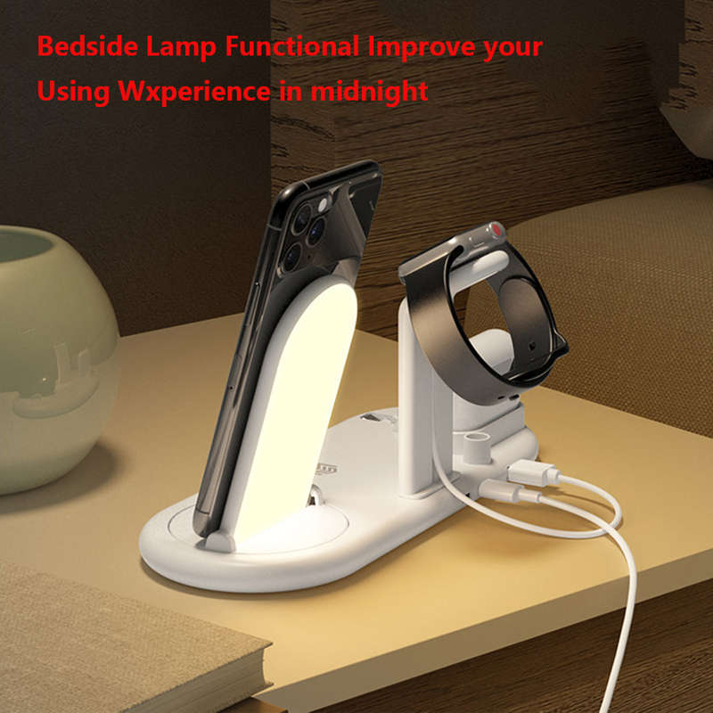 Mutifunction 7 in 1 Rotatable Wireless Charger Stand with Nightlamp White