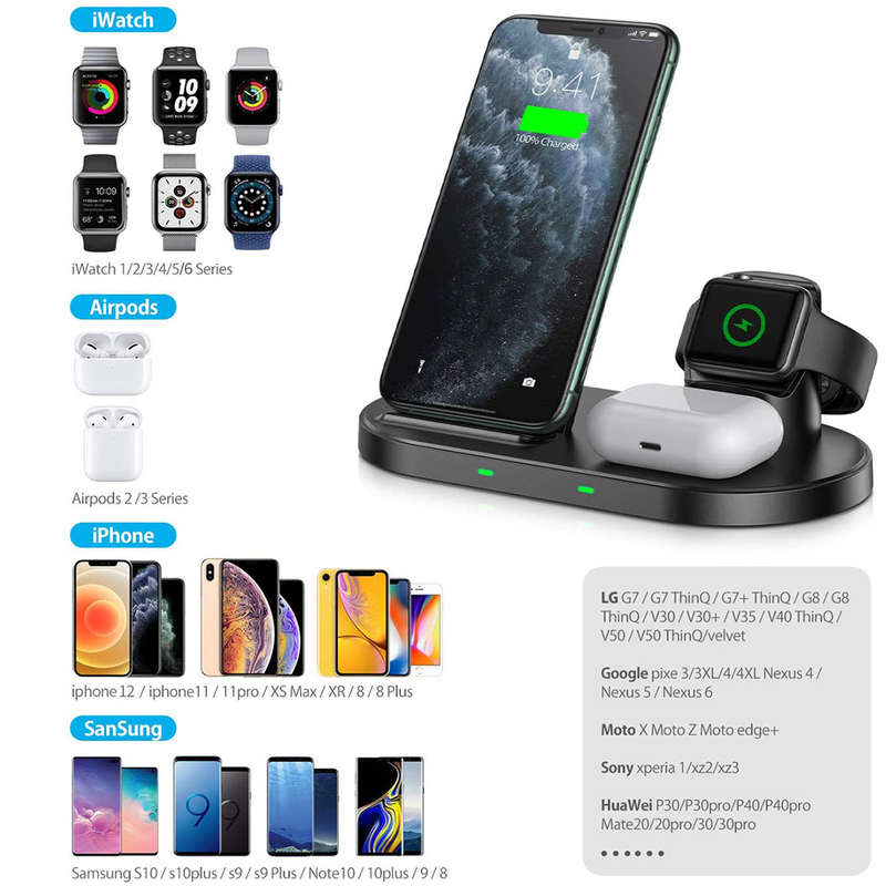 3 In 1 15W Wireless Charger Stand For iPhone 12 & iWatch & Airpods Pro