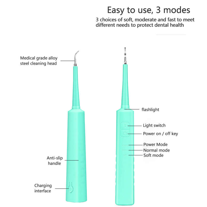 Portable Electric Sonic Dental Calculus Remover with LED Light - Blue