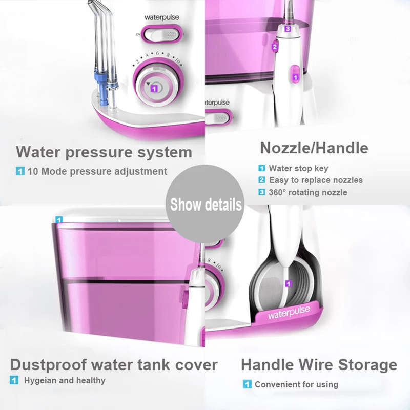 Portable 800ml Capacity Water Dental Flosser for Home & Travel - Purple