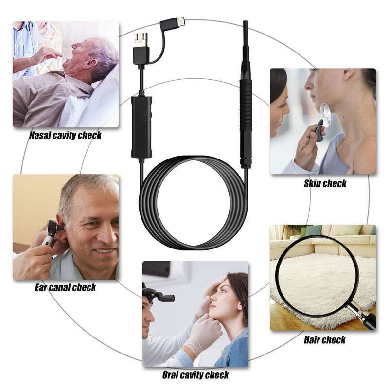 3 In 1 3.9mm Visual Earpick With LED Camera Endoscope - Black
