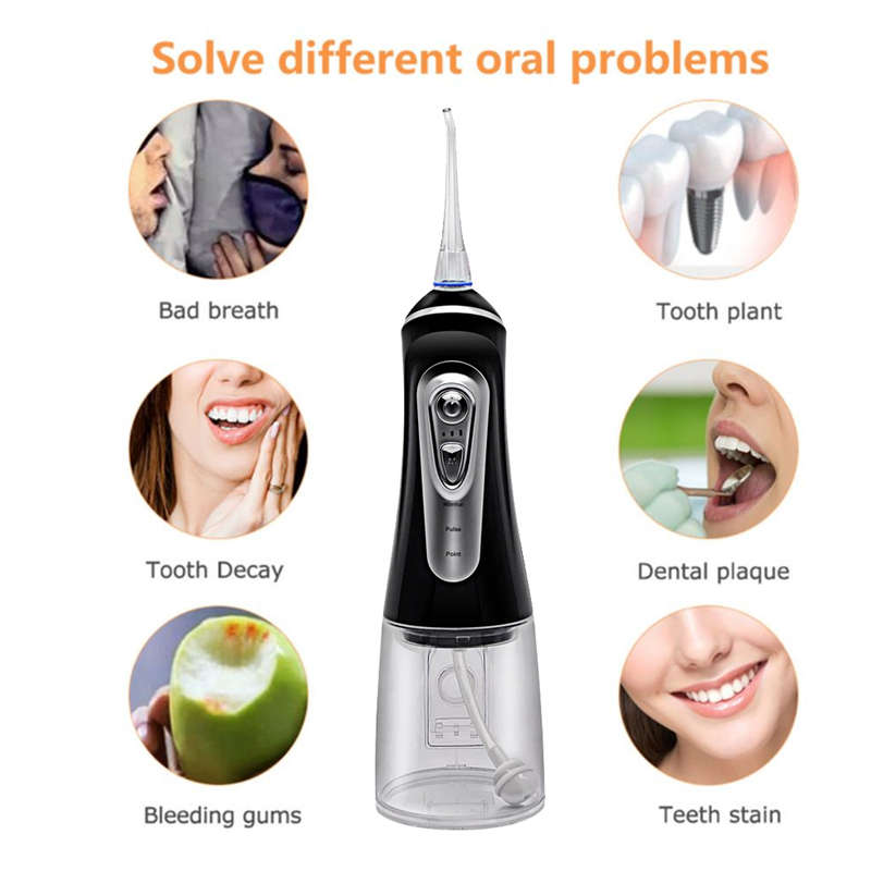 Portable Oral Irrigator with 320ml Reservoir for Travel & Home - Black