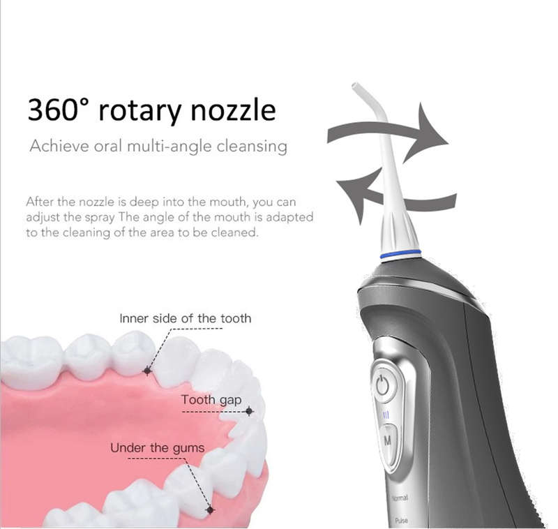 Portable Oral Irrigator with 320ml Reservoir for Travel & Home - Black