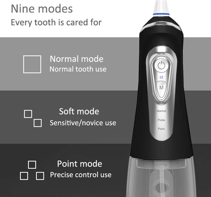 Portable Oral Irrigator with 320ml Reservoir for Travel & Home - Black