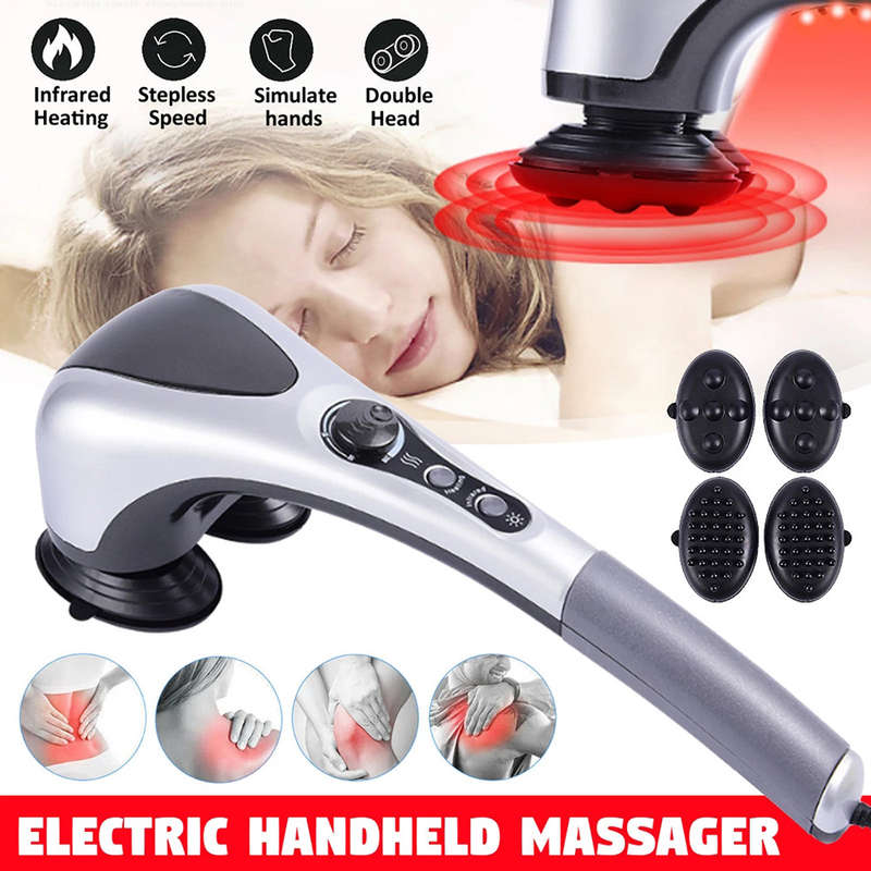 Electric Handheld Dual-head Roller Back Hot Compress Massage Stick
