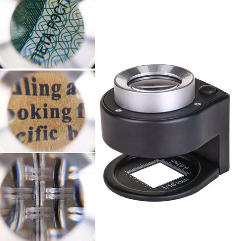 Portable 30X Optical Glass Lens Magnifier with Scale and 6 LED Lamp
