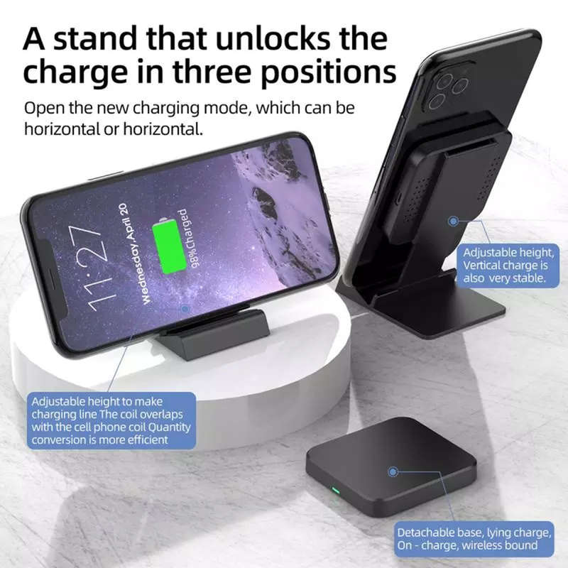 15W Folding Wireless Charger Phone Holder For IPhone 12 Pro & Airpods Pro