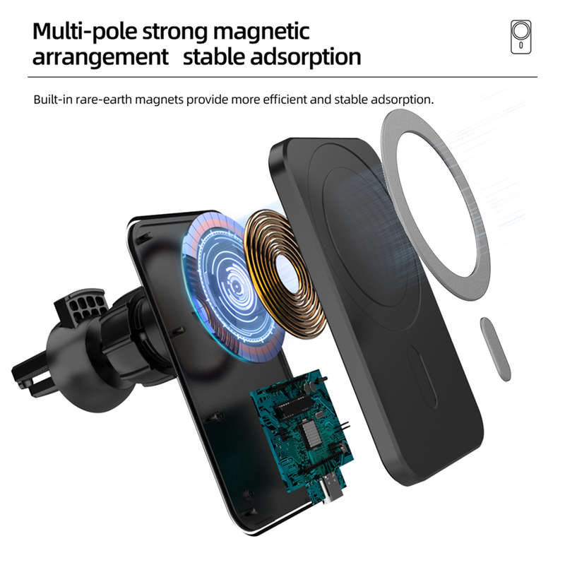 15W Magnetic Car Wireless Charger For iPhone 12 Series Magsafe - Black