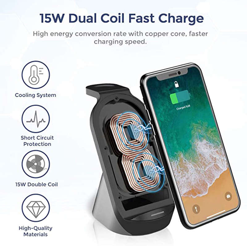 3 in 1 Wireless Charging Station For iPhone12Pro/AirPods Pro/iWatch5 Black