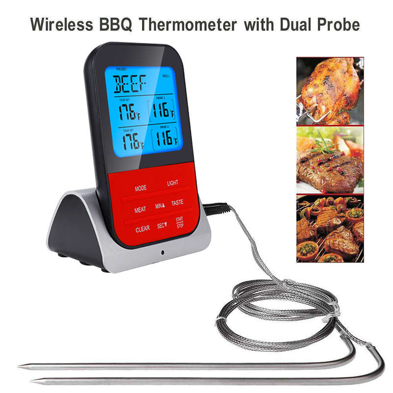 Digital Kitchen Cooking Thermometer with Large LCD & Dual Probe
