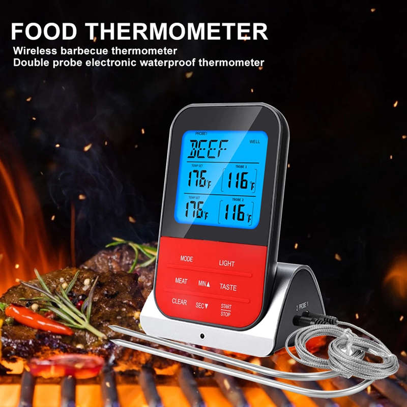 Digital Kitchen Cooking Thermometer with Large LCD & Dual Probe