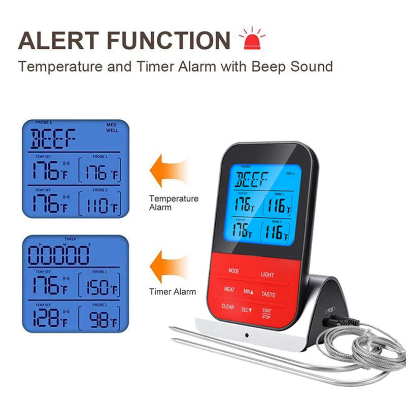 Digital Kitchen Cooking Thermometer with Large LCD & Dual Probe