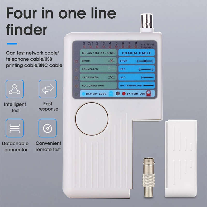 4-in-1 Remote Network Cable Tester for RL-45 RJ-11 USB BNC LAN Cable