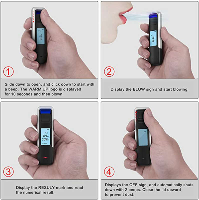 Non-Contact Alcohol Breath Tester With Digital Display Screen - Silver