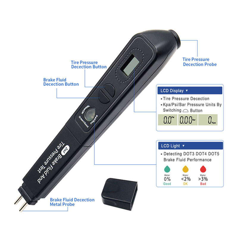 Portable 2 In 1 Digital Auto Brake Fluid and Tire Pressure Tester