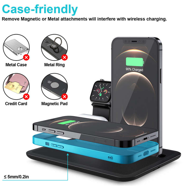 4-in-1 Fast Wireless Charger For iPhone 13 Pro/Airpods 3/Apple Watch Black