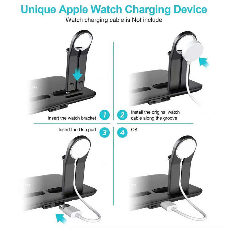4-in-1 Fast Wireless Charger For iPhone 13 Pro/Airpods 3/Apple Watch Black