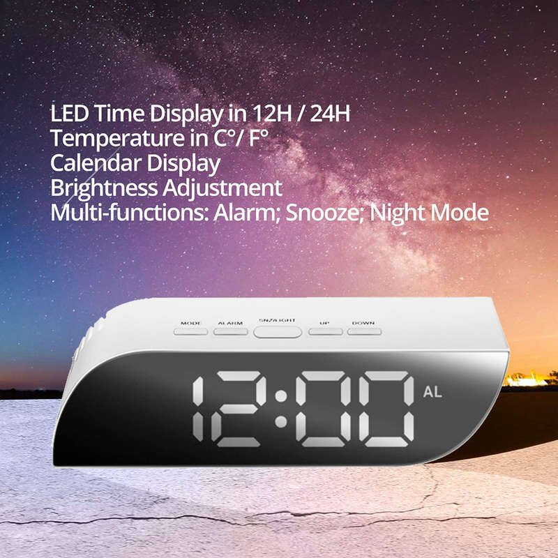 Digital Creative Trapezoidal Shape LED Mirror Alarm Clock - White Font