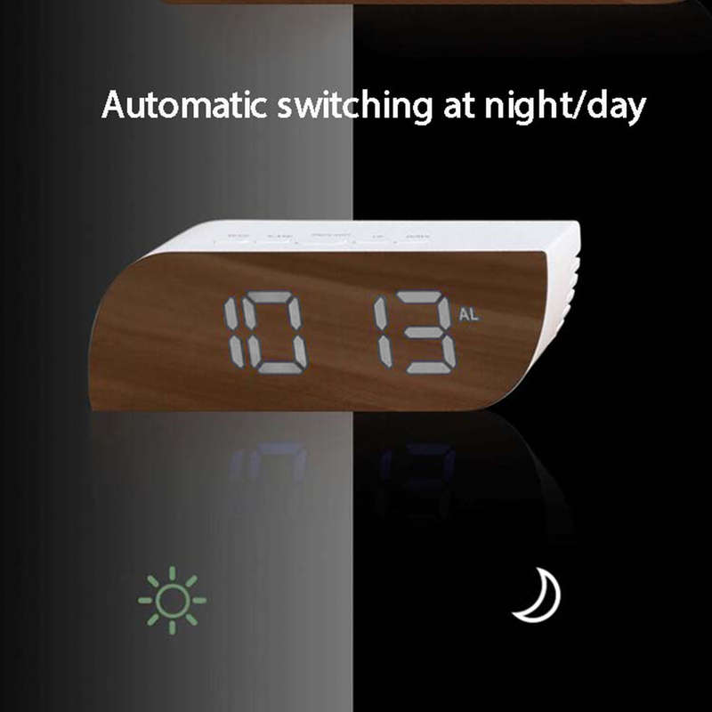 Digital Creative Trapezoidal Shape LED Mirror Alarm Clock - White Font