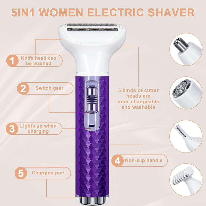 5 in 1 Hair Trimmer for Face Eyebrow Mustache Arm Leg Armpit Bikini -Purple
