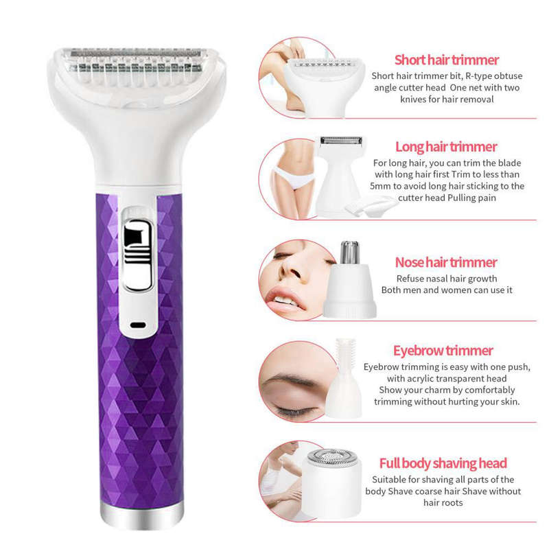 5 in 1 Hair Trimmer for Face Eyebrow Mustache Arm Leg Armpit Bikini -Purple