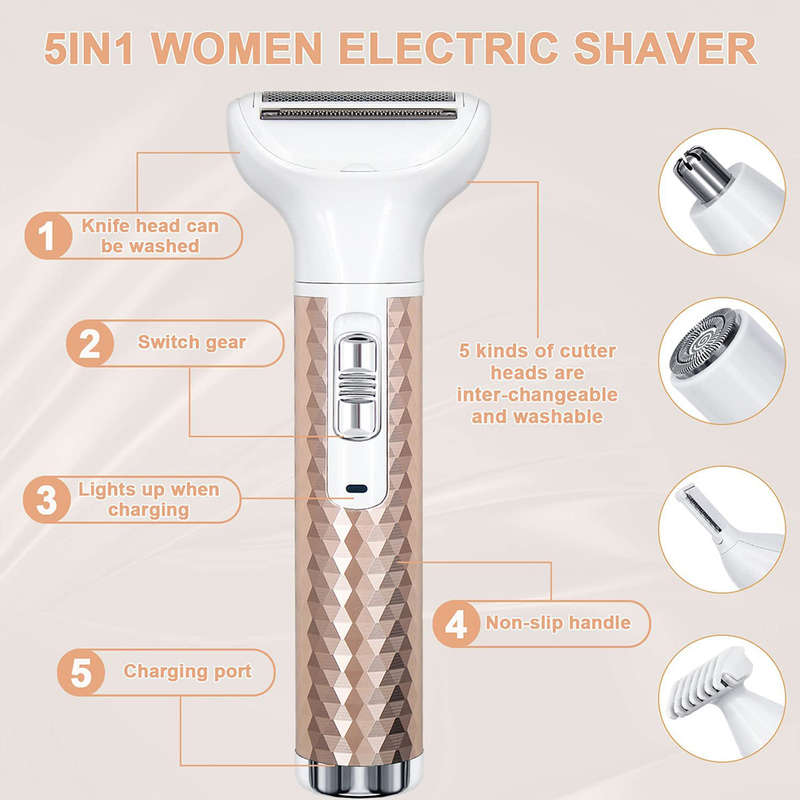 5 in 1 Hair Trimmer for Face Eyebrow Mustache Arm Leg Armpit Bikini -Gold