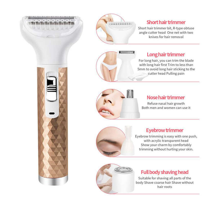 5 in 1 Hair Trimmer for Face Eyebrow Mustache Arm Leg Armpit Bikini -Gold