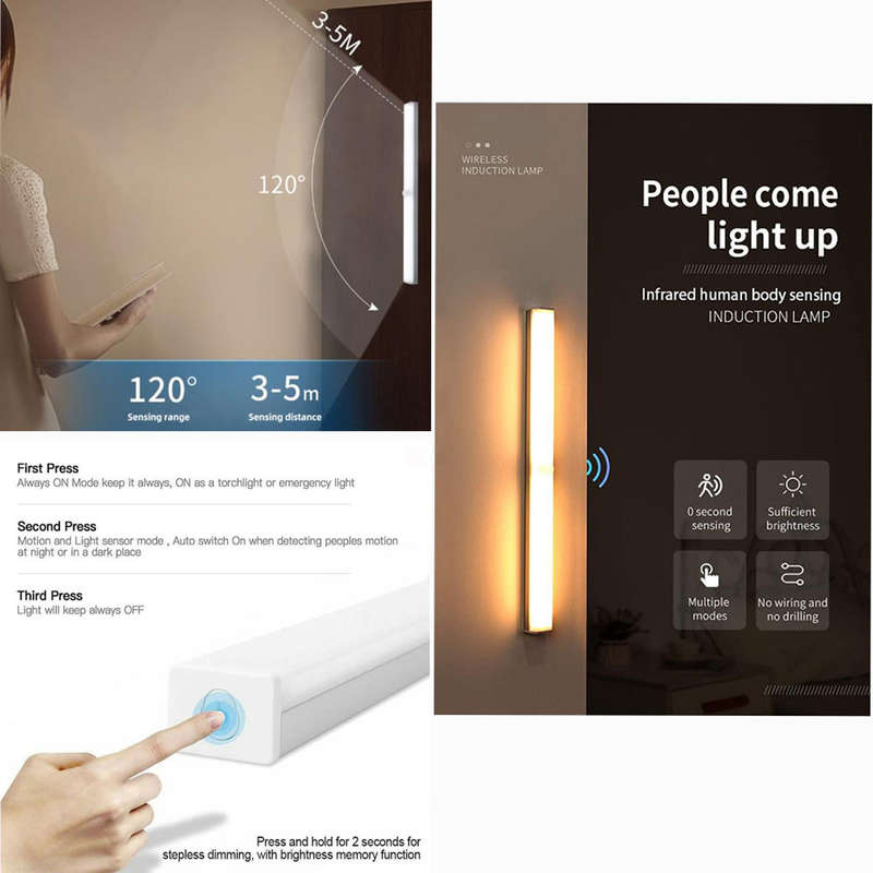 22cm USB Rechargeable Wall Light Motion Sensor Closet Lamp - Warm Light