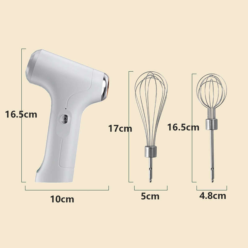 Portable 3 Speeds USB Electric Milk Frother Egg Blender with 2 Heads -White