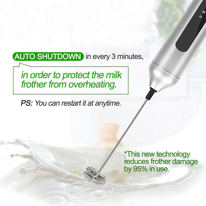 3-Speed Handheld USB Electric Milk Whisk Coffee Foam Maker with 2 Heads