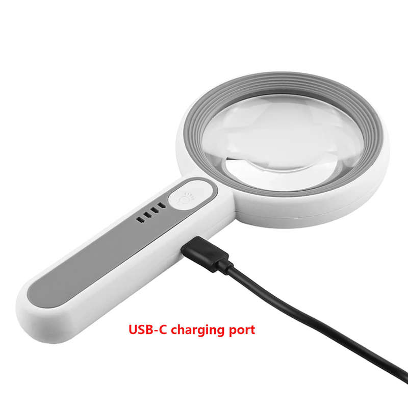 3 Light Levels Touch Switch 6X 12X Handheld Magnifying Glass with 16 LED