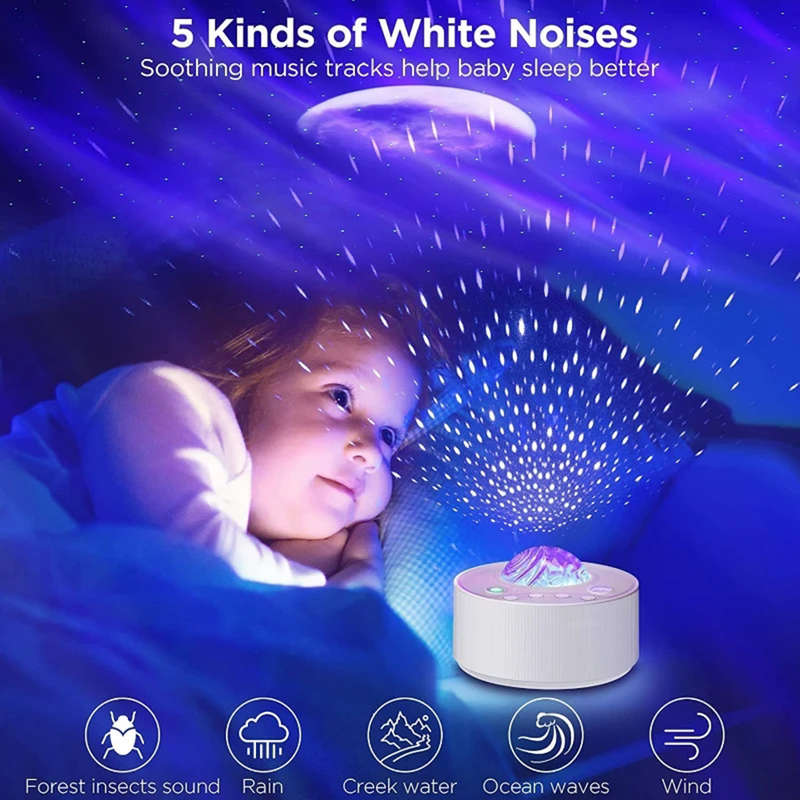 3-In-1 Starry Light Projector with Moon & White Noise & Remote Timer