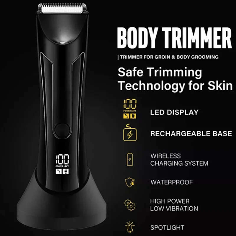 Professional Electric Body Hair Trimmer Shaver with 4 Guide Combs for Men