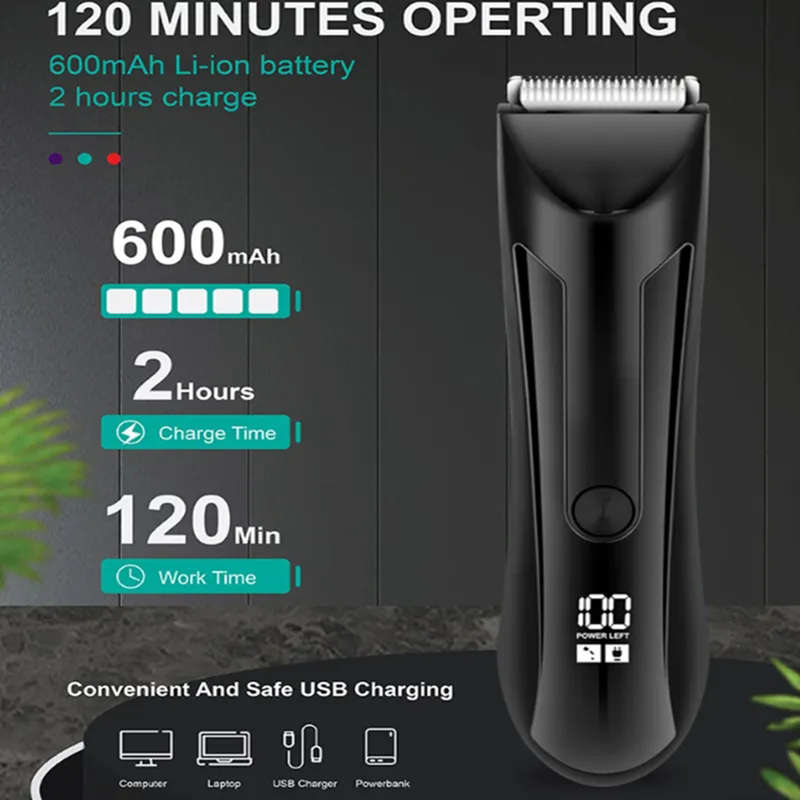 Professional Electric Body Hair Trimmer Shaver with 4 Guide Combs for Men